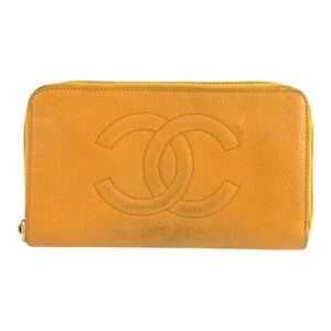 CHANEL Coco Mark Yellow Leather Long Wallet for Women
